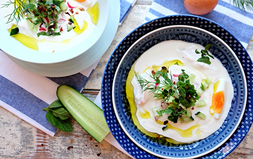 Řecký jogurt je jedním největších vynálezů všech dob. Chladivý a osvěžující v letní polévce.